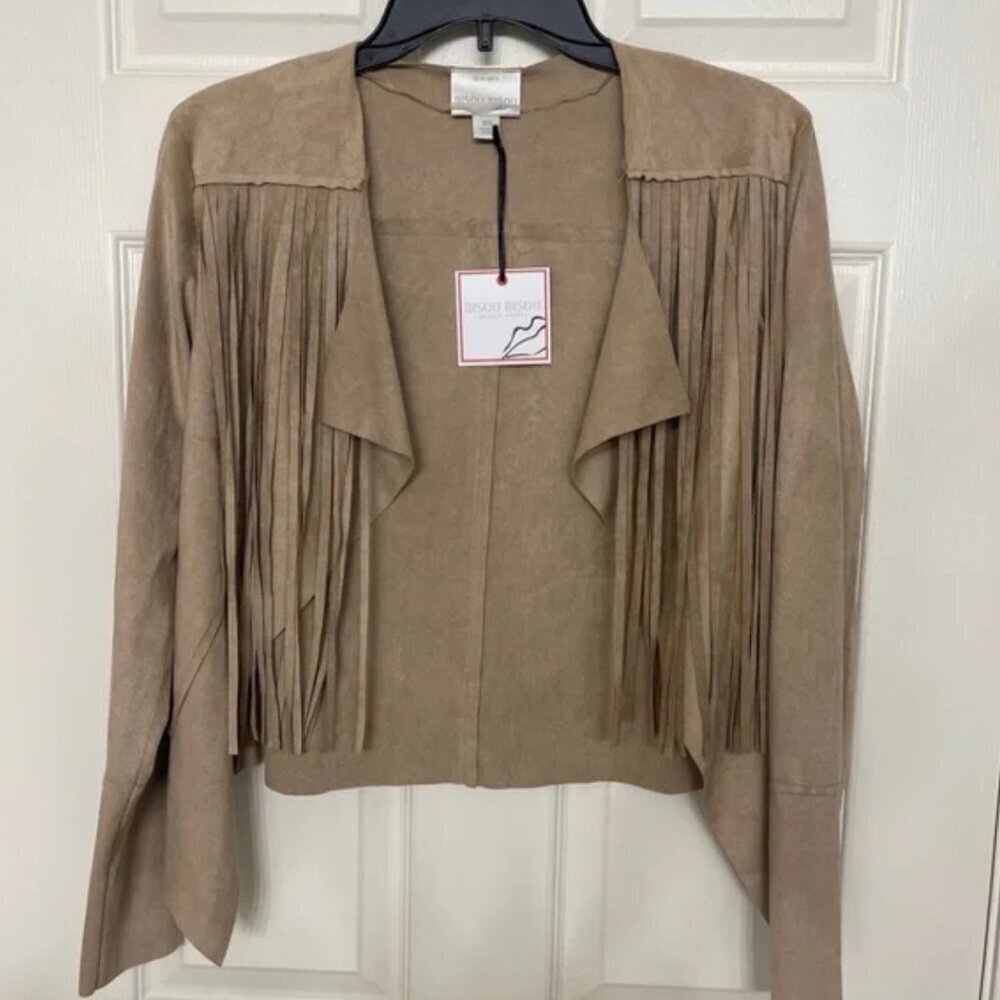 Bisou Bisou Tan Faux Suede Fringe Women’s Jacket Size XS